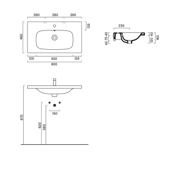 Раковина Catalano Alvea 80х46, подвесная или на мебель, без отв, белый глянцевый 620810001