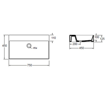 Раковина подвесная Azzurra Elegance Squared 75х45см без отв. под смеситель, белый ELLP075450Q0BI/(EQA75 bi)*0