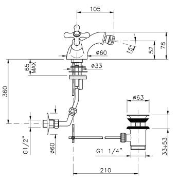 Смеситель для биде Nicolazzi Nuova Brenta на 1 отв S.A. N.BRENTA 2534GB