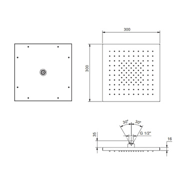 Верхний душ Fantini 300х300, Блестящая натуральная сталь 79 38 K053