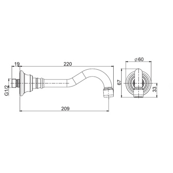 Излив для настенного монтажа Fima Carlo Frattini Wellness длина 209, золото F2157OR
