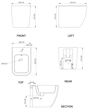 Биде приставное GSG Ceramic Design Brio BRBI01000 белый глянцевый