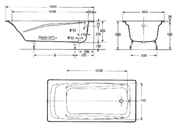 Чугунная ванна Jacob Delafon Repos 180x85 E2904-00