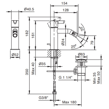 Смеситель для биде Fantini Icona Classic 1 отв., с донным клапаном, хром 53 02 R408F