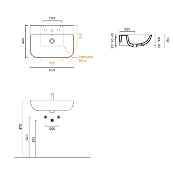 Раковина Catalano Italy 65x48, с 1 отв, белый глянцевый 720651001
