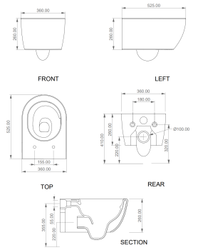 Чаша подвесного унитаза GSG Ceramic Design Like White/Black Shiny LKWCSOECBI000/002