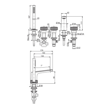 Смеситель на борт ванны Fima Carlo Frattini Texture Collection с изливом, ручки H, без накладок, хром F5614HCR
