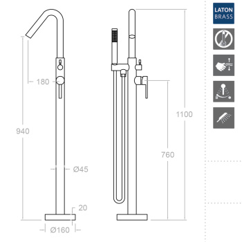 Смеситель для ванны Ramonsoler Drako напольный с душевым комплектом 338503MO