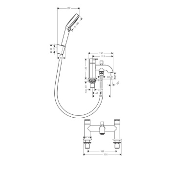 Смеситель на край ванны hansgrohe Vernis Blend 71461000, на 2 отверстия, и ручной душ