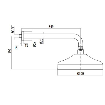 Верхний душ круглый Gattoni Pd 300mm с настенным держателем 349mm, хром SFPCL30C0