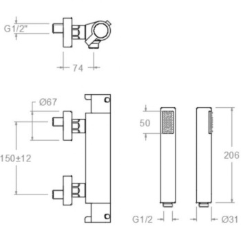 Смеситель термостатический Ramonsoler Drako для душа с душевым комплектом 333402D
