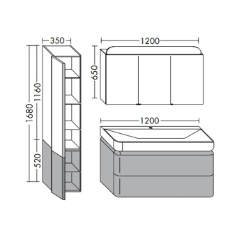 Burgbad B.ME Комплект мебели 120х55х68cм., подвесной, 2 ящика, раковина белая матовая, без отв., 2 шкафчика, цвет: Sand Matt APHE035 F5982