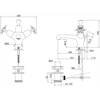 Ручка-крестик для смесителей Burlington T3 BLA хром/черный