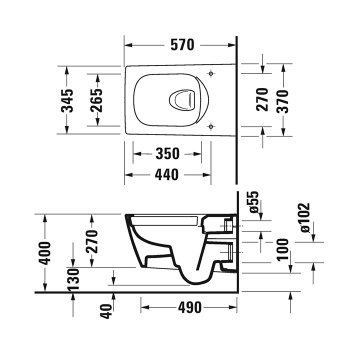 Чаша подвесного унитаза Duravit Viu 25110900001 крепление Durafix, с покрытием WG, белый