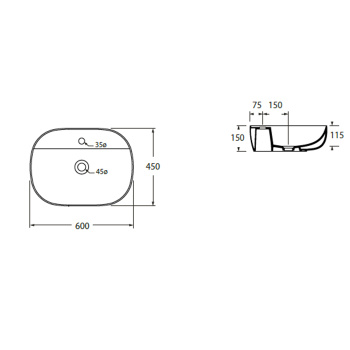 Раковина накладная Azzurra Elegance Soft 60х45х115см с 1 отв. под смеситель, белый ELLA060450ZMBI/(ZIP60M bi)*1