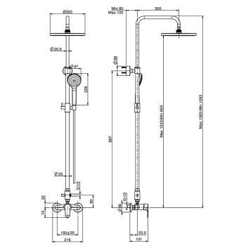 Душевая стойка Fima Carlo Frattini Colonne Doccia верхний душ 25, со смесителем, держателем и ручным душем, хром F3835/2CR