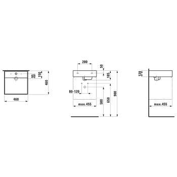 Kartell by laufen мини-раковина со скрытым сливом 460x460x120 мм, отверстие для смесителя, без отверстия перелива, цвет белый матовый