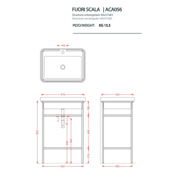Металическая структура с раковиной Artceram Fuori Scala 40x57хh83, на 1 отв. напольная, черный матовый TFL034 17 00