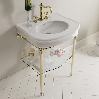 3SC Consolle Консоль Florian 70х52хh86см, с раковиной LA11, сифоном и стекл.полочкой, напольный, цвет: золото 24к. Lucido FL3070GD