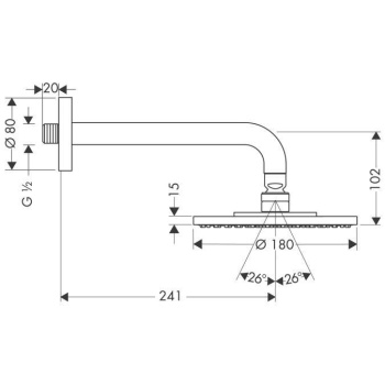 Hansgrohe 27 462 000 Raindance S Верхний душ Ø180 мм, 1 режим RainAir, боковой кронштейн 241 мм, ½