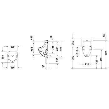 Duravit Starck 3 Писсуар подача воды сзади, с вытяжкой, сток внутренний вертикальный или горизонтальный, включая крепление,  модель без „мушки“, 330x3