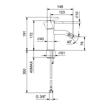 Смеситель для биде Fantini Nostromo на 1 отверстие, однорычажный, без донного клапана, черный матовый 50 13 E808WF