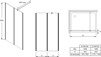 Душевая перегородка 120х200 см Jacob Delafon Serenity E14W120-BLV затемненное серое стекло