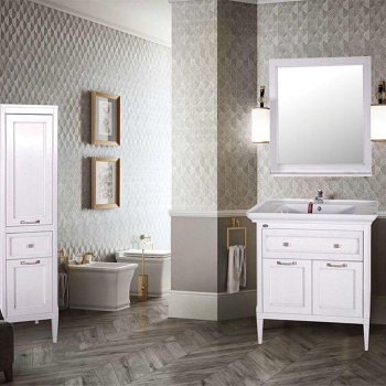 Тумба под раковину ASB-Woodline Гранда 85см белая с серебреной патиной 11487