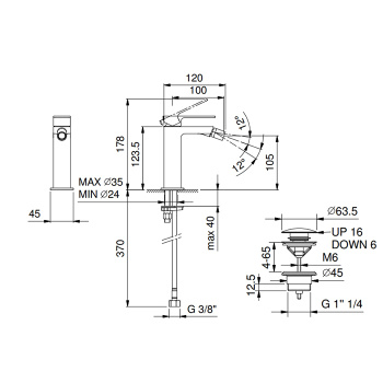 Смеситель для биде Fantini Mint на 1 отверстие, однорычажный, с донным клапаном, матовая натуральная сталь 34 93 F008F