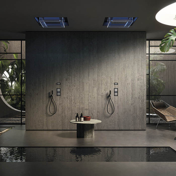 Верхний душ Newform Soffioni 400х400, квадрат, монтаж в потолок, 3 источника тропический душ, водопад, распылители, LED подсветка G1/2, хром 687.21.018