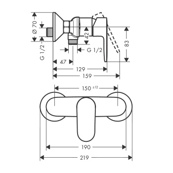 Смеситель для душа hansgrohe Vernis Blend 71646000, ВМ, хром