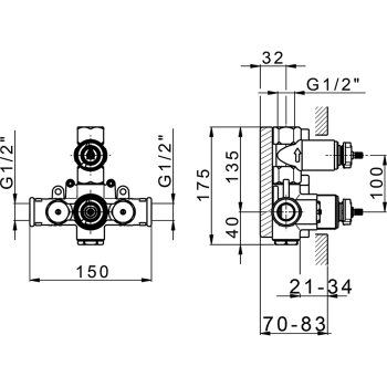 Встраиваемая часть термостатического смесителя Cisal 1/2 с запорным вентилем ZA00930004