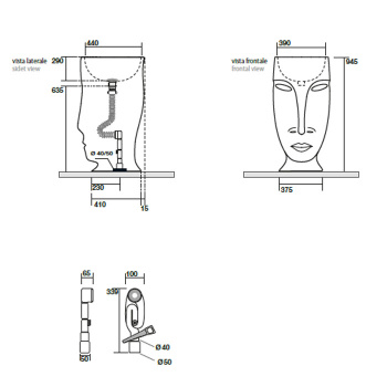 Раковина свободностоящая Kerasan Artwork Moloco, слив в стену, Grigio matt 474059