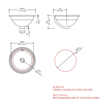 Раковина Devon&Devon Babylon ceramic керамическая встраиваемая под столешницу d415 h 205 мм белый DEBABYLON/LS