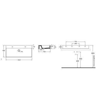 Раковина подвесная Azzurra Elegance Squared 102х45см с 2 отв. под смеситель, белый ELLP102450QDBI