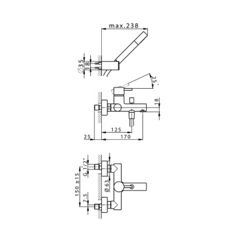 Смеситель для ванны с ручным душем Cisal Slim настенный, хром SM00012021