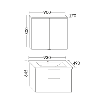 BURGBAD Eqio База подвесная с керамическим умывальником 93х49х64.5см. 2 ящика с ручкой желоб., c 1 о