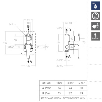 Смеситель для душа Ramonsoler Ypsilon встраиваемый на 2 выхода plus 641502S