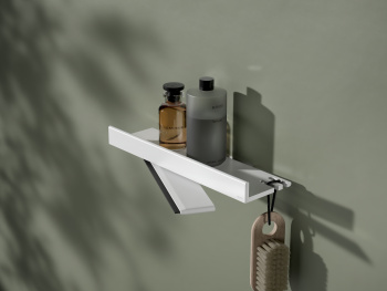 Полочка для душа Keuco Reva 12859510000 с стеклоочистителем, съемная, с крючками, алюминий, белая