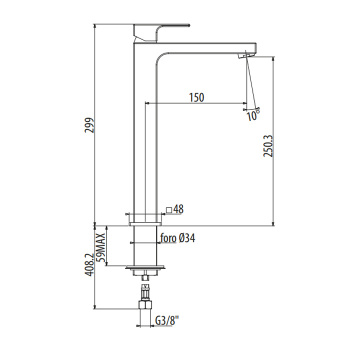Смеситель для раковины высокий Gattoni Kubik 300 2584/25C0 хром