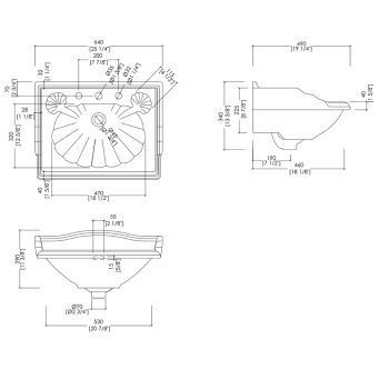 Раковина Devon&Devon Cambridge 64х49 с 3 отверстием под смеситель для пьедестала/консолей ANGEL/TIFFANY белый IBLG3FCAM