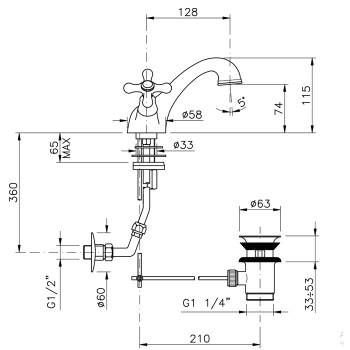 Смеситель для раковины Nicolazzi Nuova Brenta на 1 отв N.BRENTA 2532GB