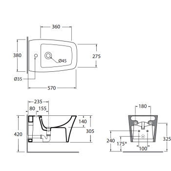 Биде подвесное Azzurra Hera 57х38х36,5, с 1 отв под смеситель, с крепежом, белый HEBKS000000MBI*1