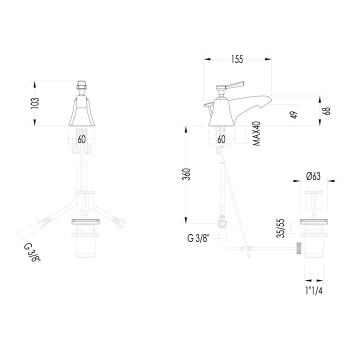 Смеситель для биде Devon&Devon Time на 1 отв с донным клапаном светлое золото 2TIME220OT