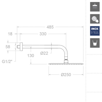 Верхний душ Ramonsoler настенный круглый нержавеющая сталь золото BHRM250OC