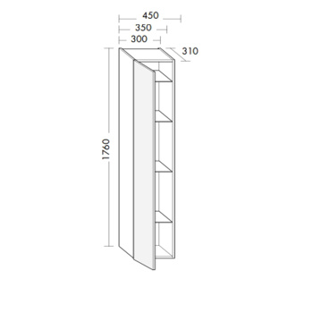 Burgbad Sys30 Шкаф 45х31х176cм, подвесной, 1 зеркальная дверь, 4 стеклянные полки, левый, цвет: белый глянцевый HSGY045L461