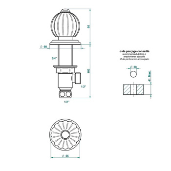 Вентиль смесителя для раковины THG Mandarine Metal U1A-G02-35 хром/золото