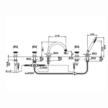 Смеситель на борт ванны Nicolazzi Arena на 5 отверствий, излив: 218 мм, хром 3314CR44