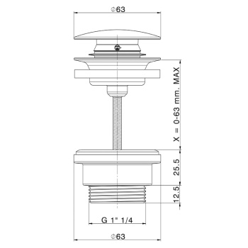 Донный клапан Cisal 1 1/4 Click-clack для раковин толщиной до 63мм, нержавеющая сталь ZA001800D1