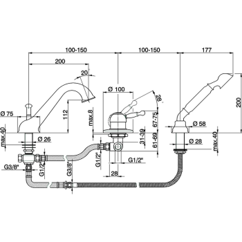 Смеситель борт ванны Cisal Arcana Royal однорычажный, на 3 отверстия,излив 200 мм, золото AY00126024